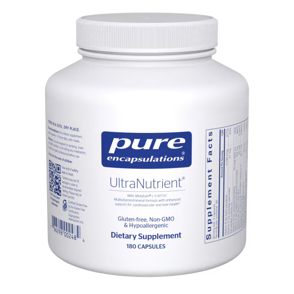 Supplement bottle labeled 'pure encapsulations UltraNutrient' on a white background - Okotoks HC Pharmacy