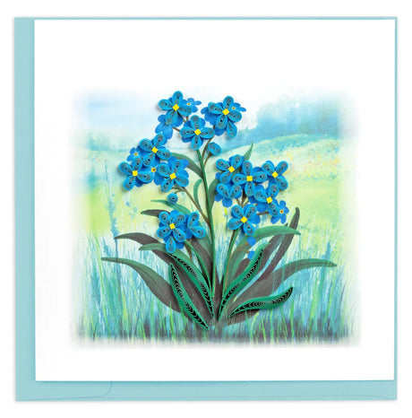 Card with blue flowers and green leaves on a light blue background - okotoks hc pharmacy