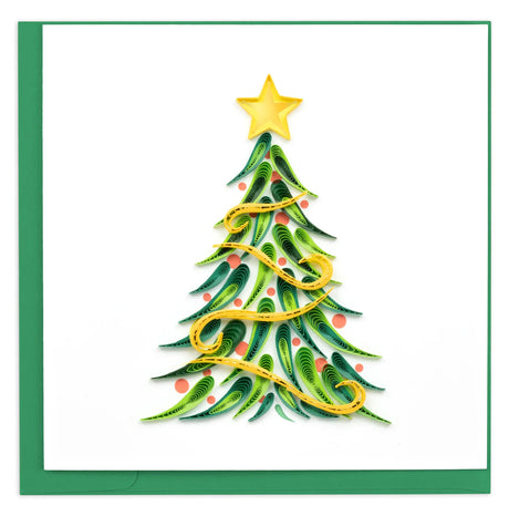 Quilled Christmas tree with a yellow star on a white background - okotoks hc pharmacy