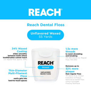 REACH Unflavoured Waxed Dental Floss - okotoks hc pharmacy