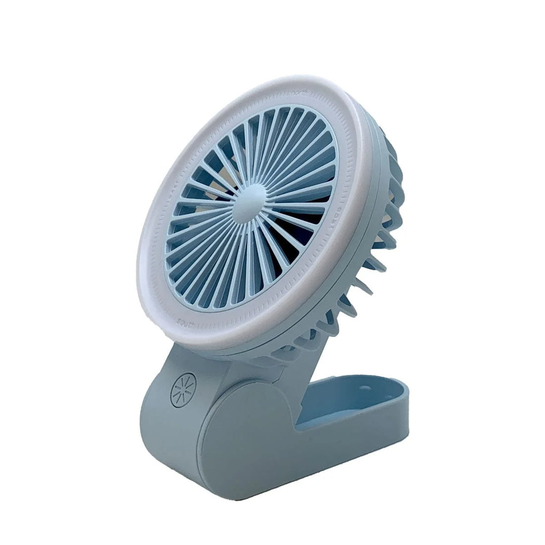 Portable fan with a blue and gray design on a white background - okotoks hc pharmacy