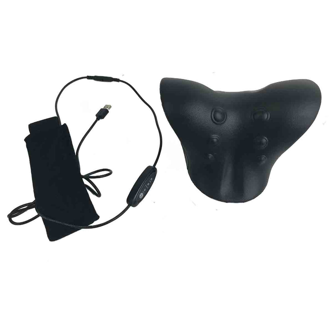 Black motorcycle helmet grip pad with an attached black cable, control module, and fabric sleeve, shown on a plain white background. - okotoks hc pharmacy
