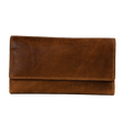 A brown leather wallet with a fold-over flap and visible stitching, photographed against a plain white background. - okotoks hc pharmacy