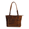 Brown leather handbag with braided handles on a white background - okotoks hc pharmacy