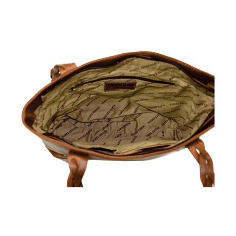 Open leather bag with visible brand name on a white background - okotoks hc pharmacy