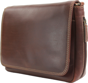 Brown leather bag with visible stitching on a white background - okotoks hc pharmacy