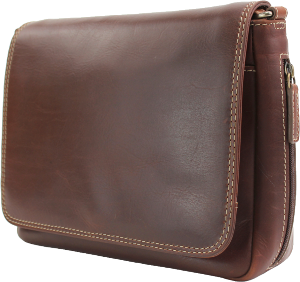 Brown leather bag with visible stitching on a white background - okotoks hc pharmacy