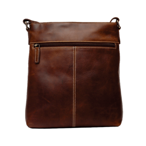 Brown leather crossbody bag on a white background - okotoks hc pharmacy