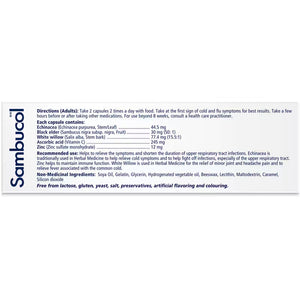 Sambucol product label with directions and ingredients on a white background - okotoks hc pharmacy