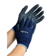 Pair of blue gloves with 'sigvaris' branding on a white background - okotoks hc pharmacy