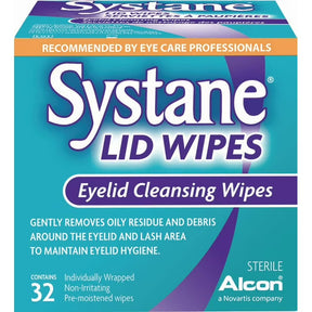 Box of Systane Lid Wipes for eyelid cleansing with Alcon branding. - okotoks hc pharmacy