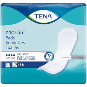 TENA ProSkin pads packaging with a white pad on a blue and white background - okotoks hc pharmacy