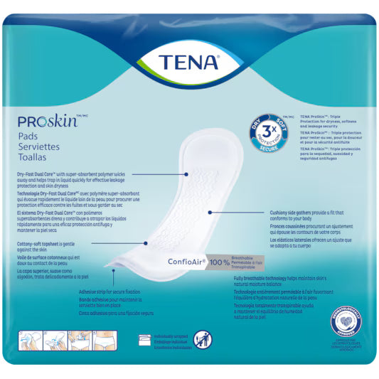TENA ProSkin pads packaging with product details and branding. - okotoks hc pharmacy