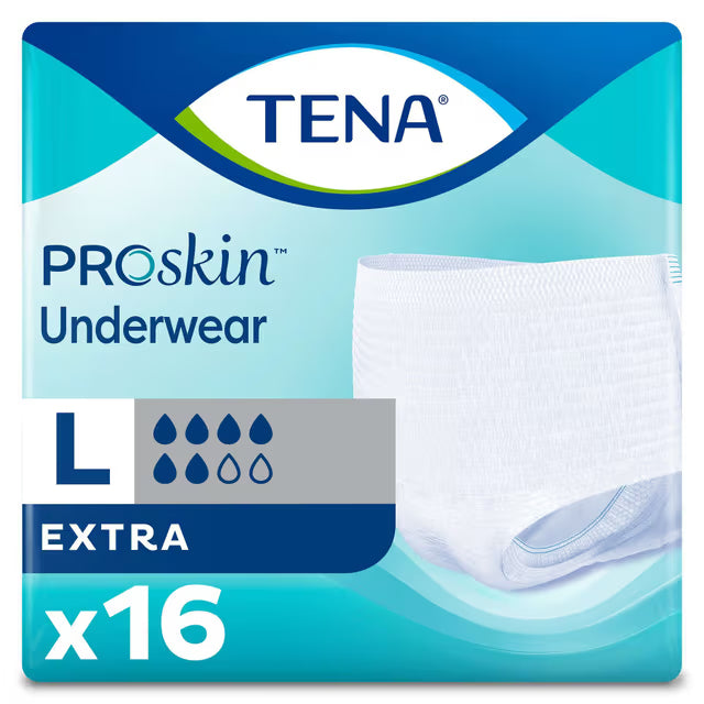 TENA ProSkin Underwear package for extra size with 12 pieces on a blue background - okotoks hc pharmacy