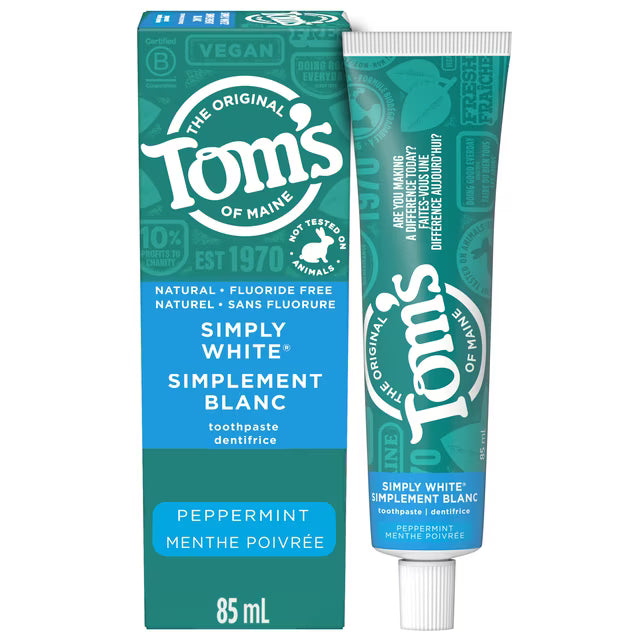 Tom's of Maine Simply White Peppermint Natural Fluoride-Free Toothpaste - okotoks hc pharmacy