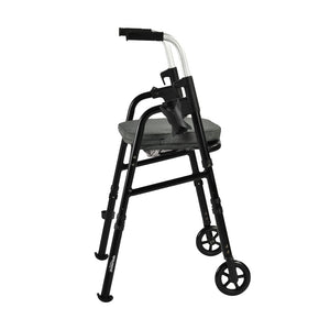 Black walker with a seat on a white background - okotoks hc pharmacy