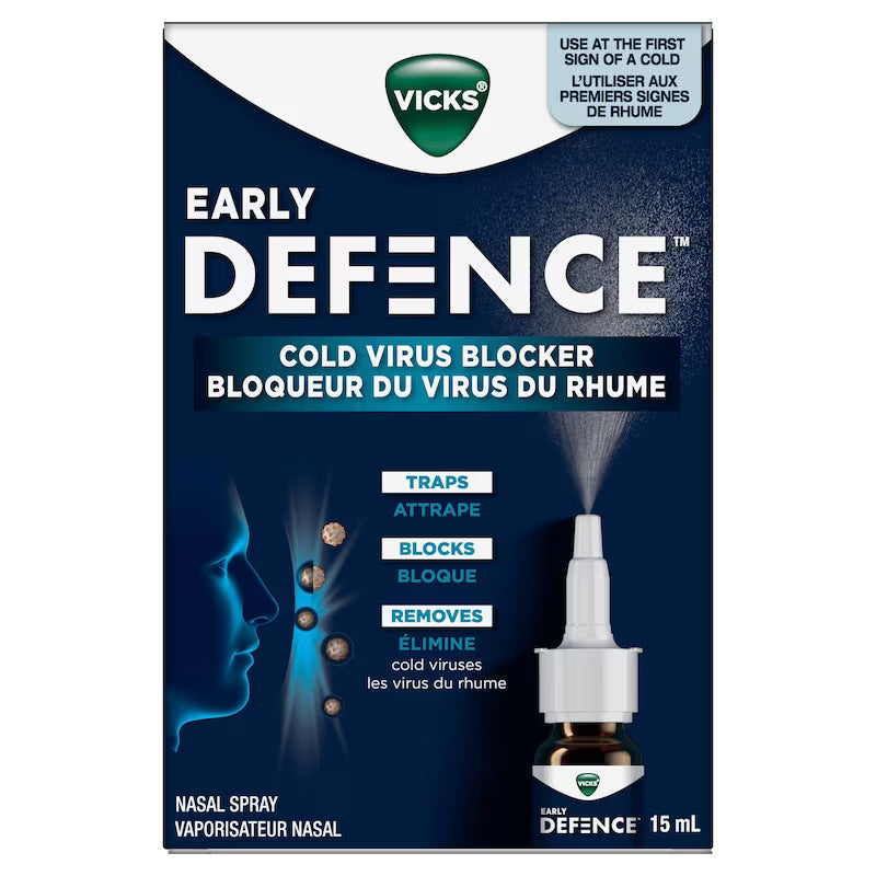 Vicks Early Defence nasal spray packaging on a white background - okotoks hc pharmacy