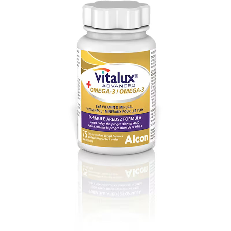 Vitalux Advanced Omega-3 supplement bottle on a white background - okotoks hc pharmacy