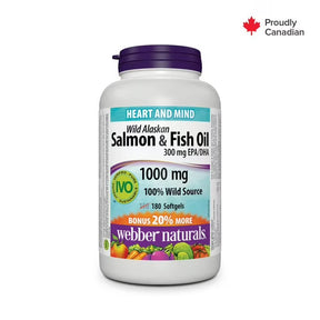 Webber Naturals Wild Alaskan Salmon & Fish Oil supplement bottle on a white background - okotoks hc pharmacy