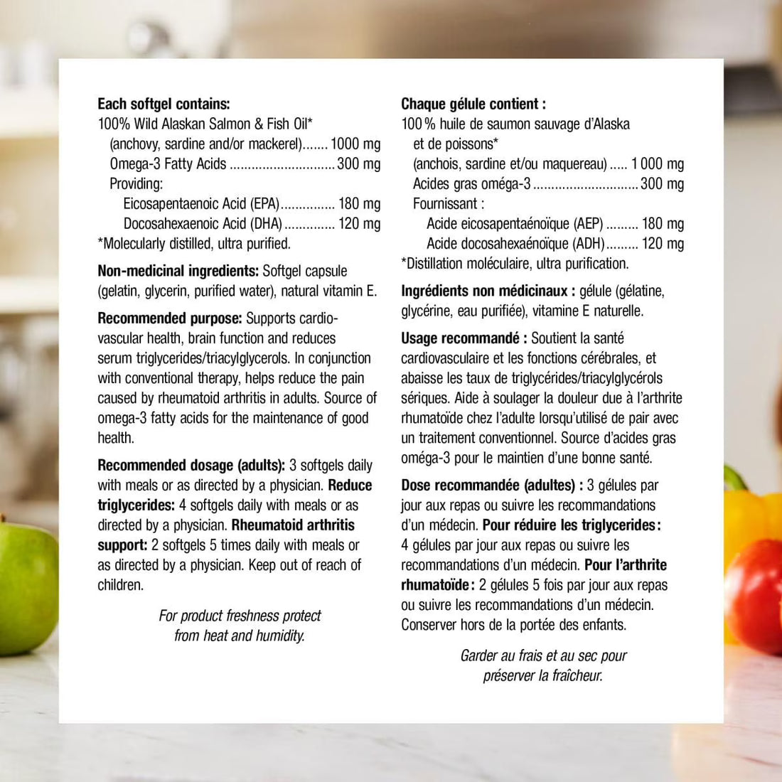 Nutritional label for a softgel supplement with text in English and French on a white background. - okotoks hc pharmacy