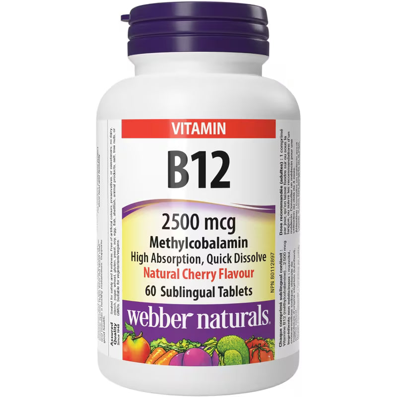 Vitamin B12 supplement bottle with label on a white background - okotoks hc pharmacy
