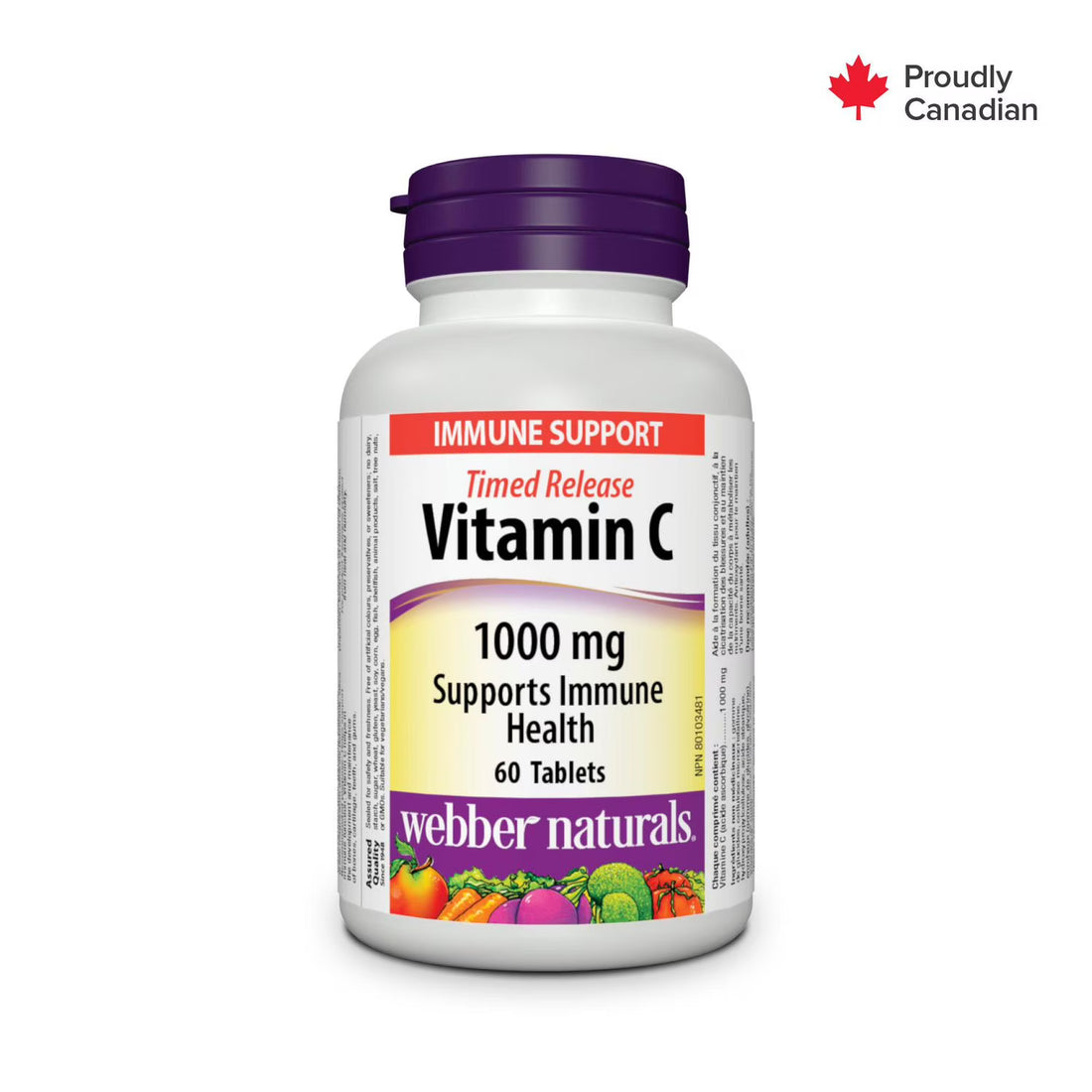 Bottle of Webber Naturals Vitamin C supplement on a white background - okotoks hc pharmacy