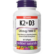 Webber Naturals Vitamin K2+D3 supplement bottle on a white background - okotoks hc pharmacy