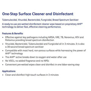 Product description of a one-step surface cleaner and disinfectant with features and benefits listed. - OKOTOKS HC PHARMACY