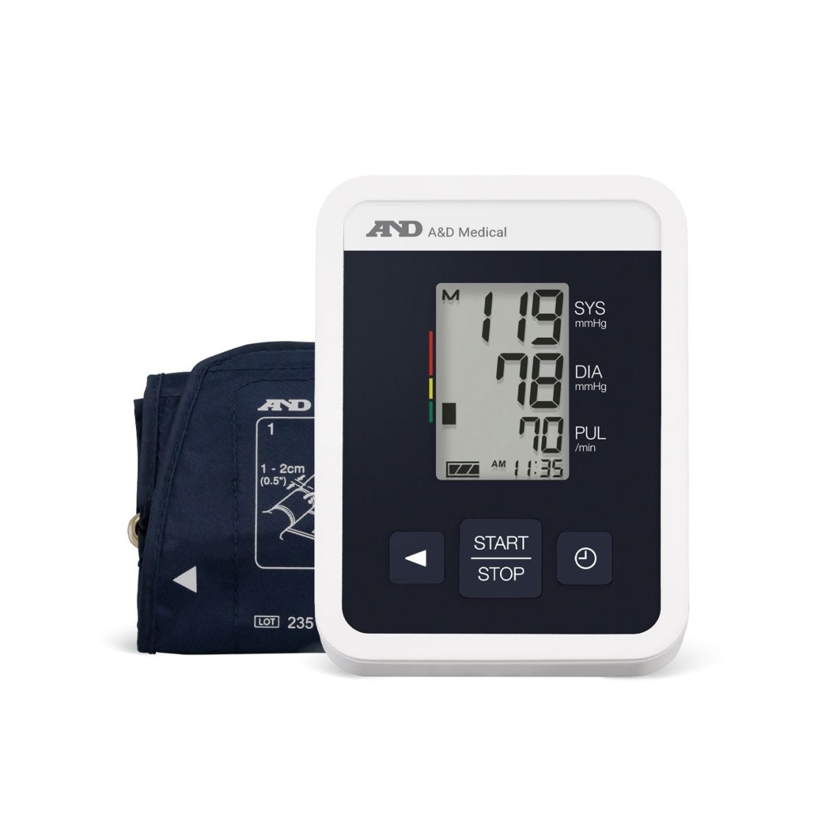 A&D Medical blood pressure monitor with digital display on a white background - Okotoks HC Pharmacy