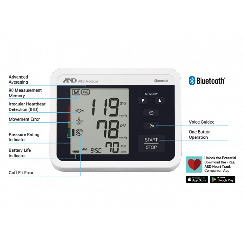 A&D Voice Guided Blood Pressure Monitor UA-1040TCNBLE - Okotoks HC Pharmacy
