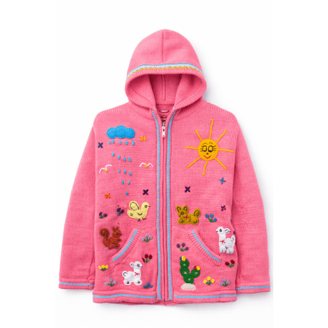Pink  jacket with colorful embroidered designs on a white background - okotoks hc pharmacy