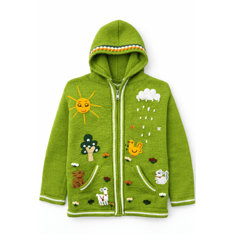 Green hoodie with embroidered designs on a white background - okotoks hc pharmacy