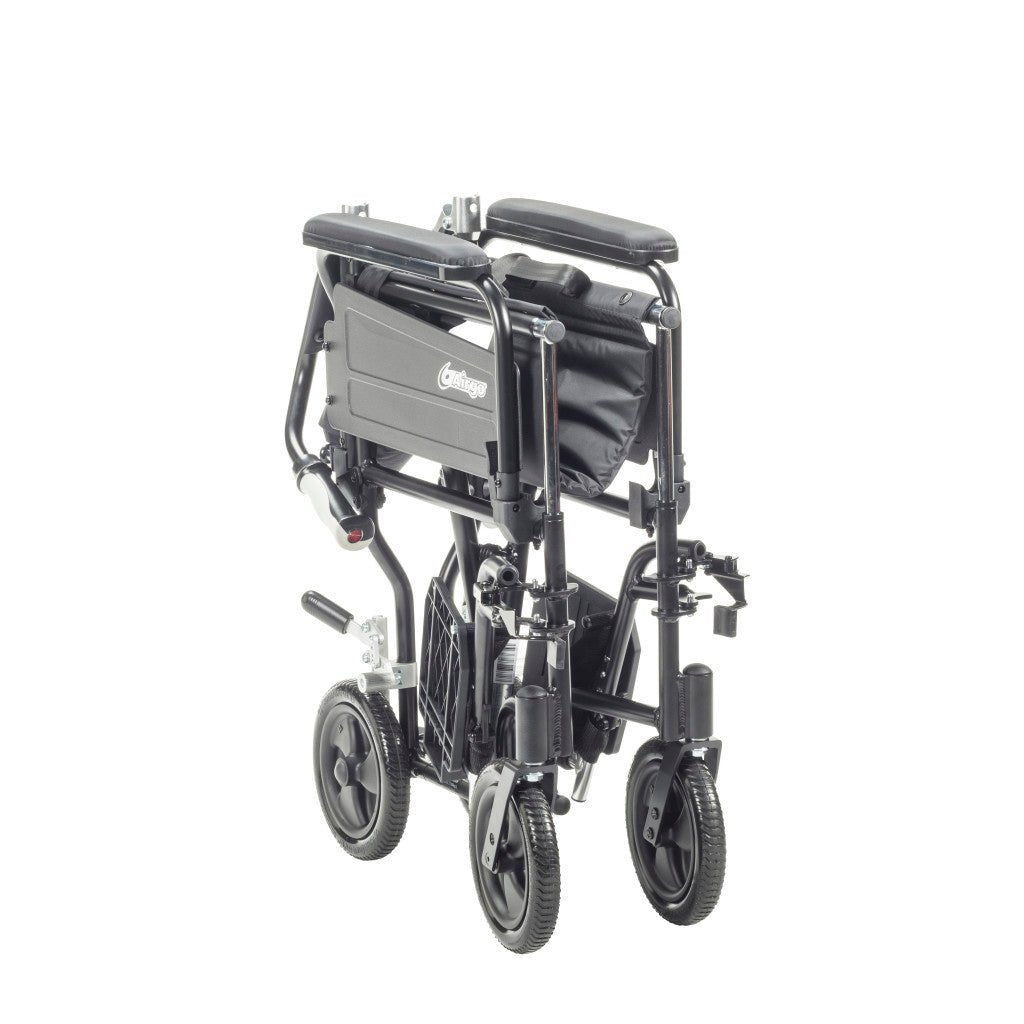Black folded wheelchair on a white background - okotoks hc pharmacy