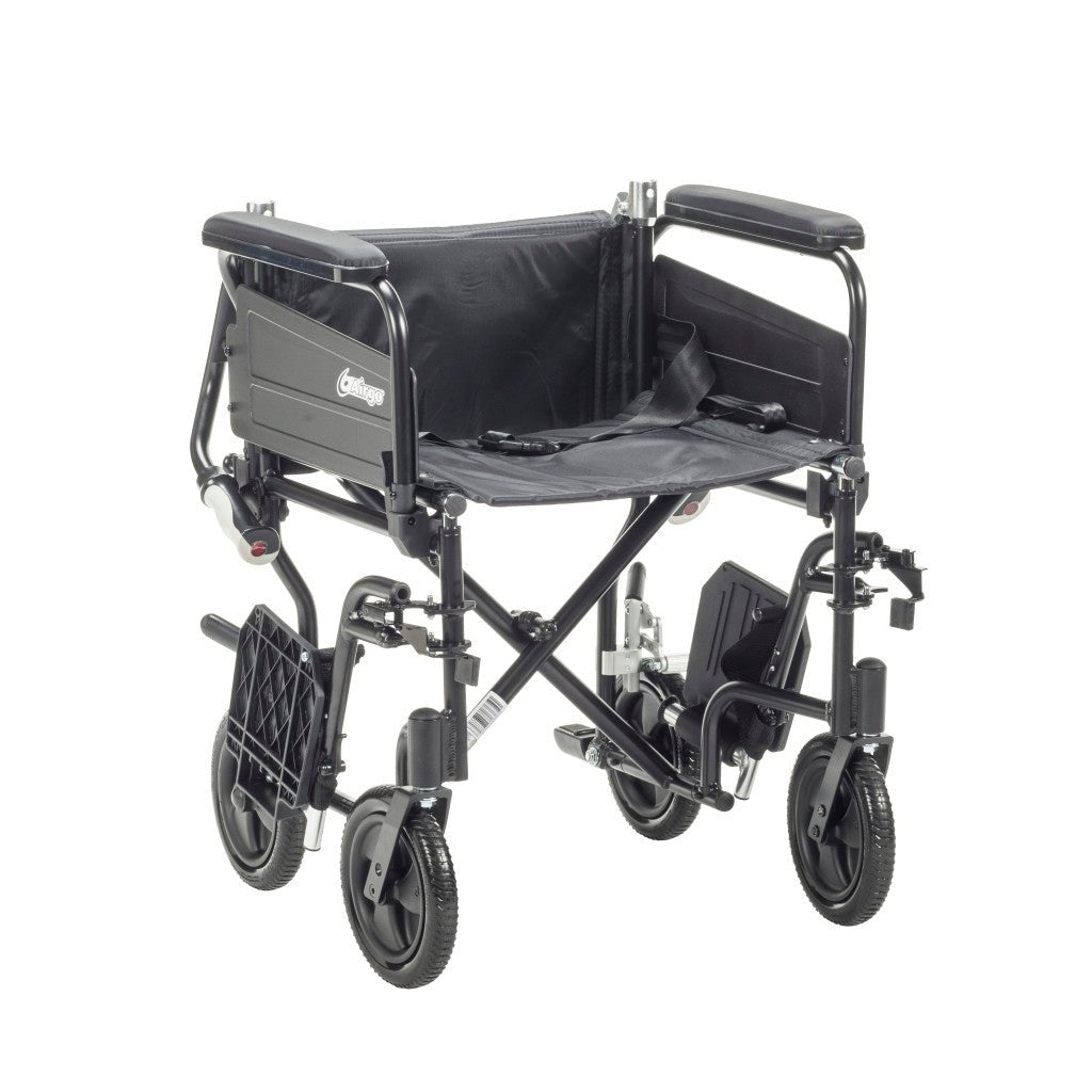 Black folding wheelchair on a white background - okotoks hc pharmacy