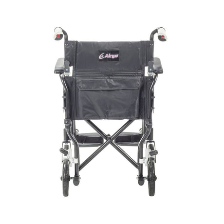 Black wheelchair with a visible brand logo on a white background - okotoks hc pharmacy