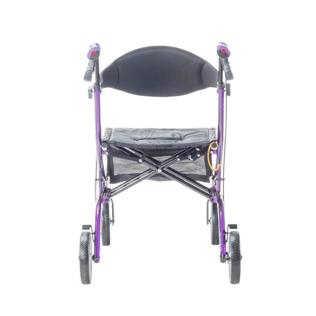 Purple walker with a gray seat on a white background - okotoks hc pharmacy