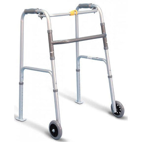 Silver walker with wheels on a white background - okotoks hc pharmacy