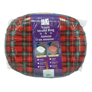 Packaged foam invalid ring with plaid pattern and visible brand label on a white background - okotoks hc pharmacy