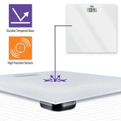 Digital bathroom scale with features highlighted on a white background - okotoks hc pharmacy