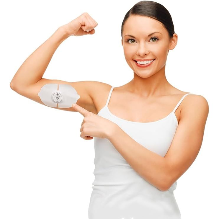 Woman pointing to an electronic device on her arm against a white background - okotoks hc pharmacy