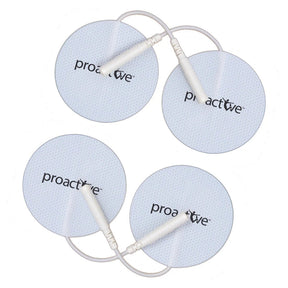 Four white electrode pads with 'proactive' branding on a white background - okotoks hc pharmacy