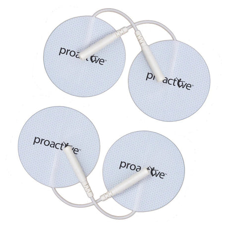 Four white electrode pads with 'proactive' branding on a white background - okotoks hc pharmacy