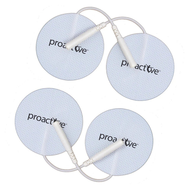 Four white electrode pads with 'proactive' branding on a white background - okotoks hc pharmacy