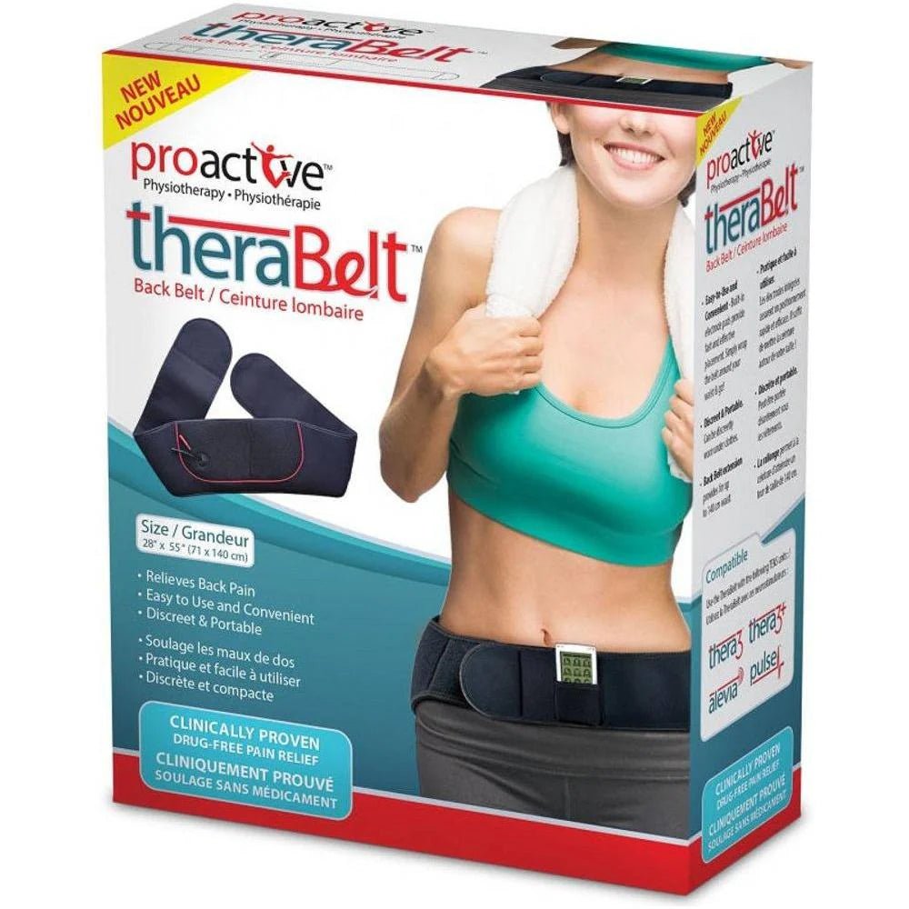 Proactive TheraBelt packaging with a person wearing the belt on a white background - okotoks hc pharmacy
