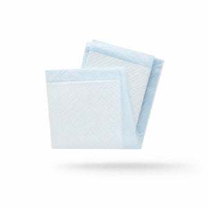Two light blue and white absorbent pads floating on a clean white background with a soft shadow underneath. - okotoks hc pharmacy