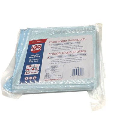 Pack of disposable underpads with a visible brand label on a white background - okotoks hc pharmacy