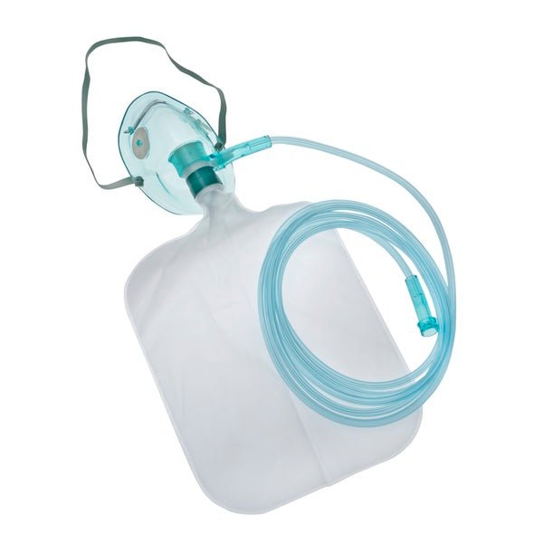 Medical oxygen mask with tubing on a white background - okotoks hc pharmacy