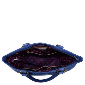 Blue handbag with a purple interior on a white background - okotoks hc pharmacy