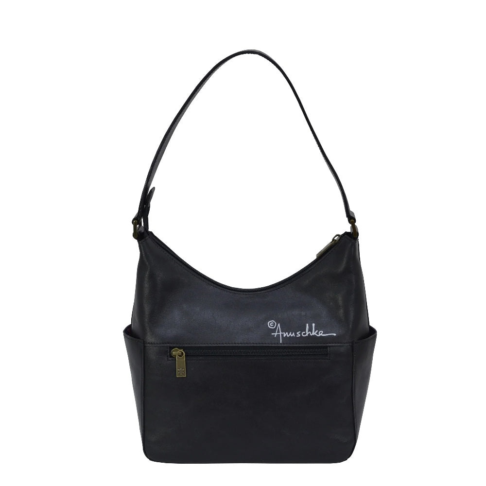 Anuschka Leather Classic Hobo With Side Pockets Hummingbird 382 - HGB - BLK - Okotoks HC Pharmacy