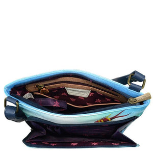 Open blue handbag with floral pattern on a white background - okotoks hc pharmacy